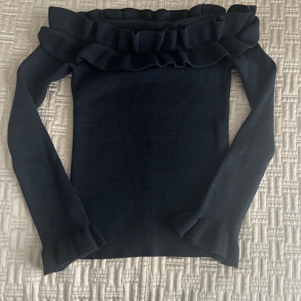 White House Black Market Navy Off-Shoulder Sweater
